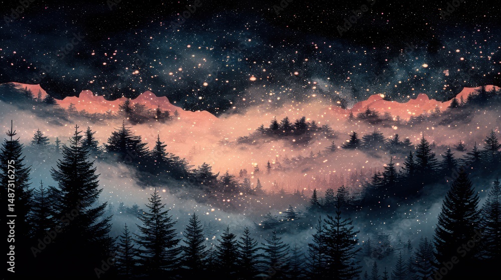Fototapete subtle grainy gradient background blending warm beige into deep black, with delicate pastel pink fle