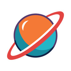 Colorful stylized planet illustration with a ring orbiting the vibrant globe on white background