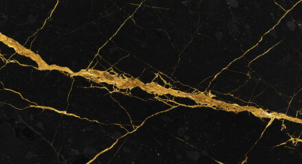 A dark marble surface with golden veins creating an elegant and luxurious stone background texture look