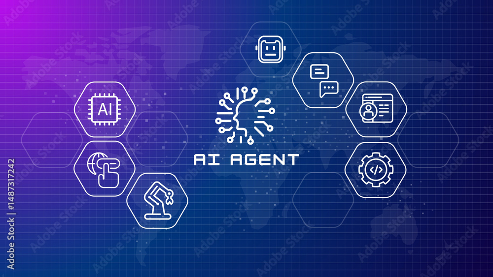 Poster ai agent agentic artificial intelligence illustration virtual assistant task automation
