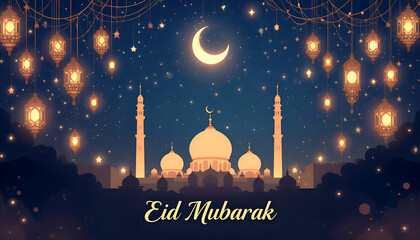 A simple and clear sentence for naming this image could be:
Islamic calligraphy and mosque vector illustration with cultural and architectural elements