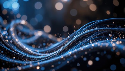 Abstract Blue and Gold Light Trails with Bokeh Effect on Dark Ba