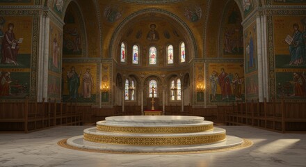 Obraz premium Byzantine-inspired interior showcasing a tiered podium for potential product display