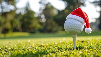 golf ball on tee with christmas hat