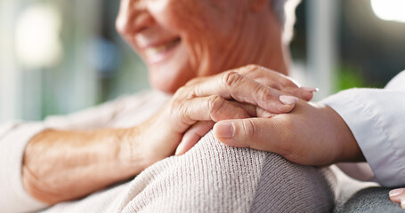 Hospital, doctor and support for senior patient, checkup and consultation for healthcare, empathy...