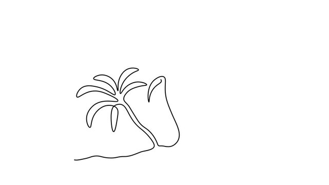 Abstract island in the ocean with palm trees, Self drawing animation one continuous line draw, logo