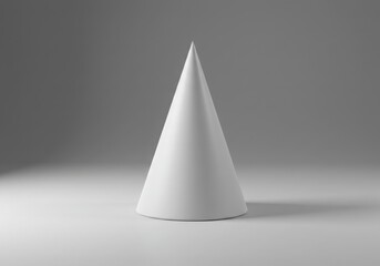 Fototapeta premium Geometric white cone shape on gray background for math, design, and education uses