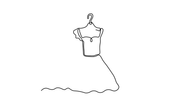 abstract dress is hanging on a hanger. Self drawing animation one continuous line draw, logo