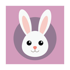 Adorable white bunny rabbit face illustration on a lavender and purple background design