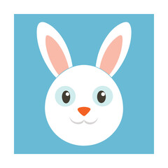 Cute cartoon easter bunny illustration on a light blue background for kids and springtime