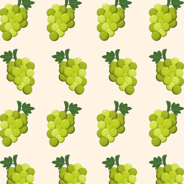 Green grape seamless pattern. Cute fruit illustration. Tropical fruid cartoon.