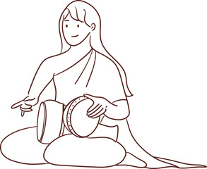 Tradition Thai girl playing tone and ramana outline clipart