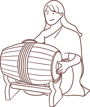Tradition Thai girl playing tapon drum outline clipart