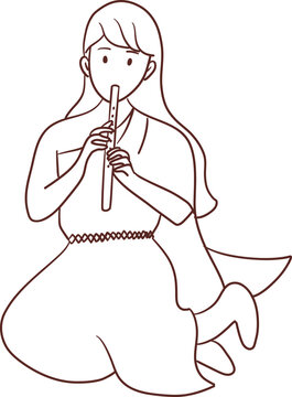 woman playing flute simple line art clip art preview