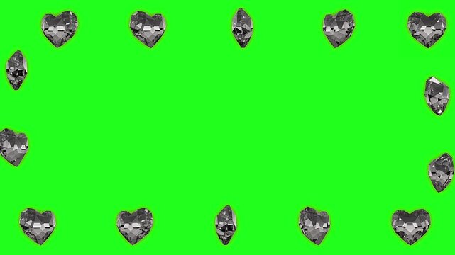 Diamonds Hearts shape revolving line frame desing green screen.