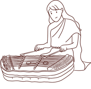woman playing dulcimer, line art clip art preview