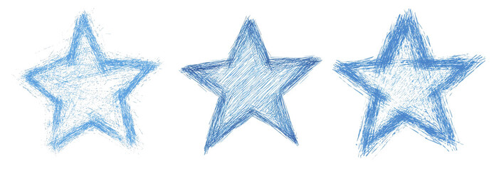 Obraz premium Three Blue Stars with Textured Appearance on Transparent Background for Creative Designs