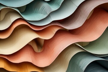 detail of curved, colored sheets of paper-