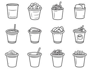 Hand Drawn Instant Noodles Line Art Illustration