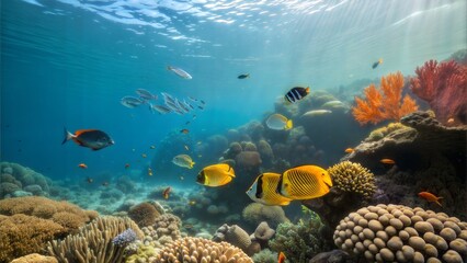 Fototapeta premium Vibrant Coral Reef Ecosystem with Tropical Fish 