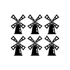 Black Windmill Icon bundle. Eco-Friendly Wind Turbine on transparent background