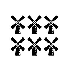 Black Windmill Icon bundle. Eco-Friendly Wind Turbine on transparent background