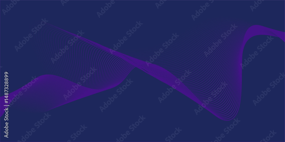 Poster abstract glowing wave lines on dark blue background. dynamic wave pattern. modern flowing wavy lines