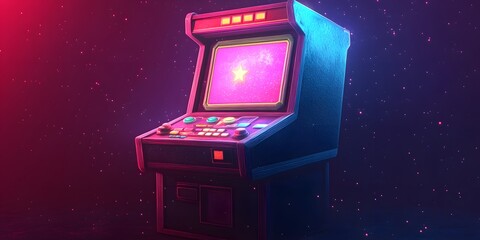 Retro arcade machine in vibrant neon hues.