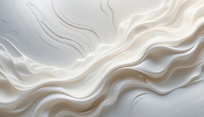 Abstract flowing white paint texture with subtle gold accents an