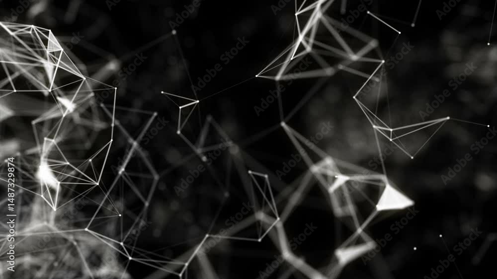 Poster abstract network of white lines on black background in a digital web formation