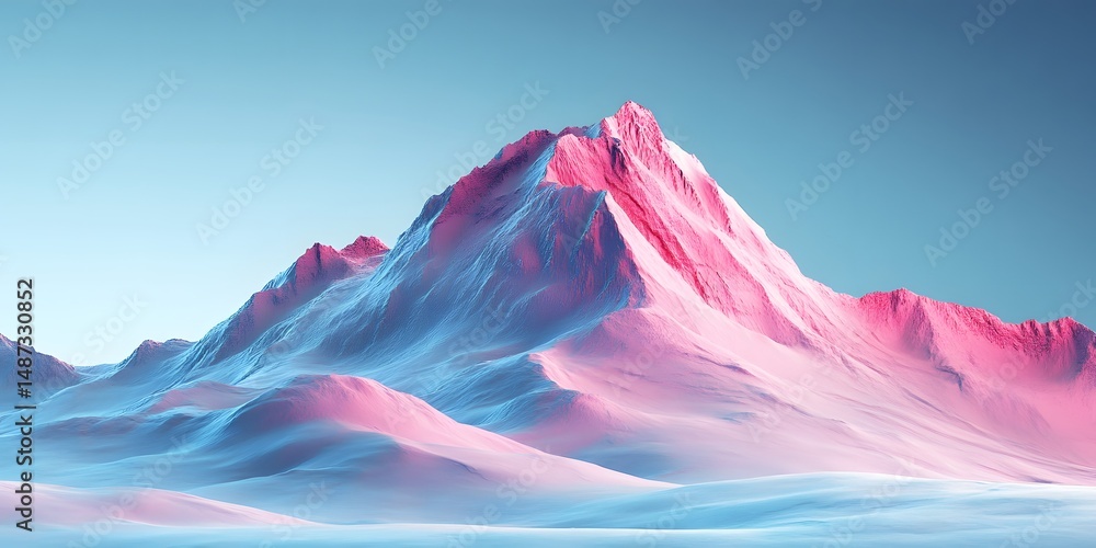 Poster vivid, digital rendering of a colorful mountain range.