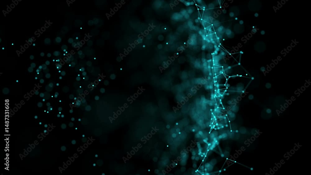 Poster abstract digital network matrix with glowing neurons on dark background