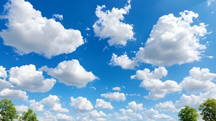 Obraz premium Blue Sky with White Clouds and Trees