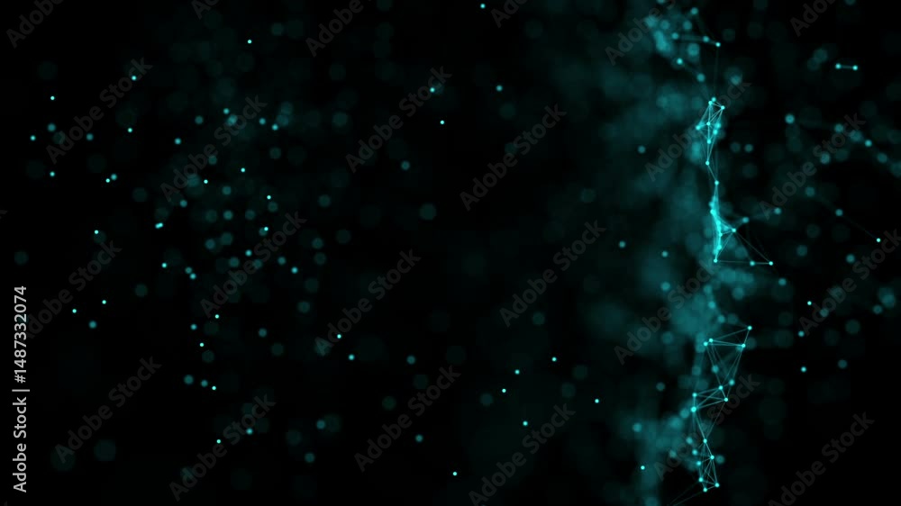 Poster abstract network visualization of digital blue molecular connections in depth