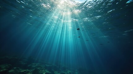 Fototapeta premium Abstract underwater light play with refracted patterns, creating a surreal depth and distortion, blending fluid motion with light in a captivating scene.