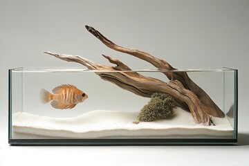 Fototapeta premium Serene aquarium Fish driftwood and sand
