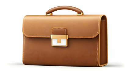 A high-quality, brown leather briefcase with gold accents.  Clean lines and a classic design make this an ideal professional accessory.