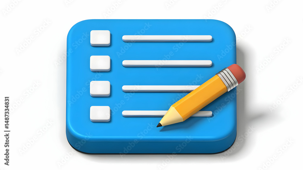 Aufkleber a 3d render of a blue checklist app icon with a pencil. simple, clean design perfect for to-do lists