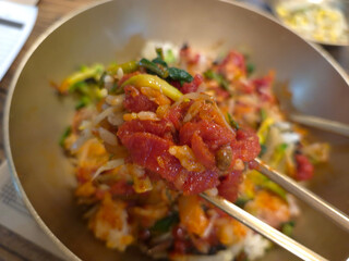 rainy evening meal, Beef Tartare Bibimbap and Seonji Hangover Soup