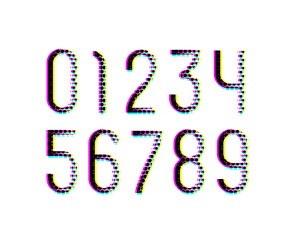 Dotted numbers, numerals 0 to 9 made in halftone effect, vector illustration 10EPS