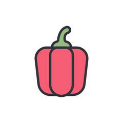 Stylized Graphic Of A Red Bell Pepper With A Green Stem On Display