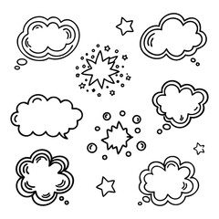 Cute Comic Cloud Bubbles and Sparkling Dialogue Icons