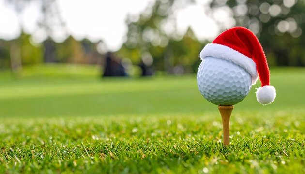golf ball on tee with santa claus hat
