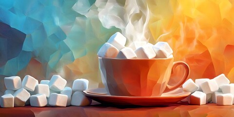 Warm cup of sugary treat, steaming hot.