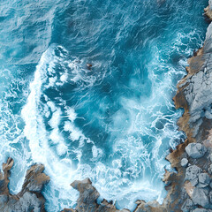 Obraz premium Ocean waves crashing against rocky shore aerial view