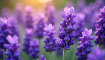 Close-up of lavender flowers, vibrant purple hues, soothing, tranquil