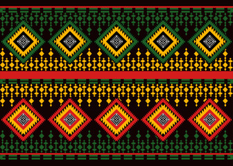 Geometric ethnic pattern vector design featuring bold symmetrical shapes and traditional tribal motifs. Inspired by indigenous art from various cultures, this seamless design combines modern aesthetic