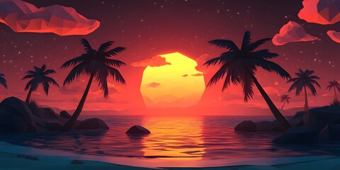 Colorful sunset over tropical island paradise
