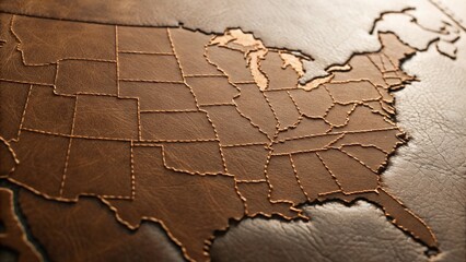 Leather Embossed USA Map with Macro Lighting  