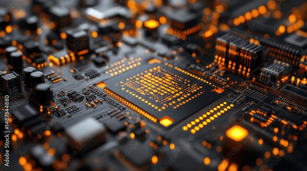 Poster close-up of a circuit board with glowing components